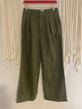 GAP Olive Green Wide-Leg Linen Chinos
